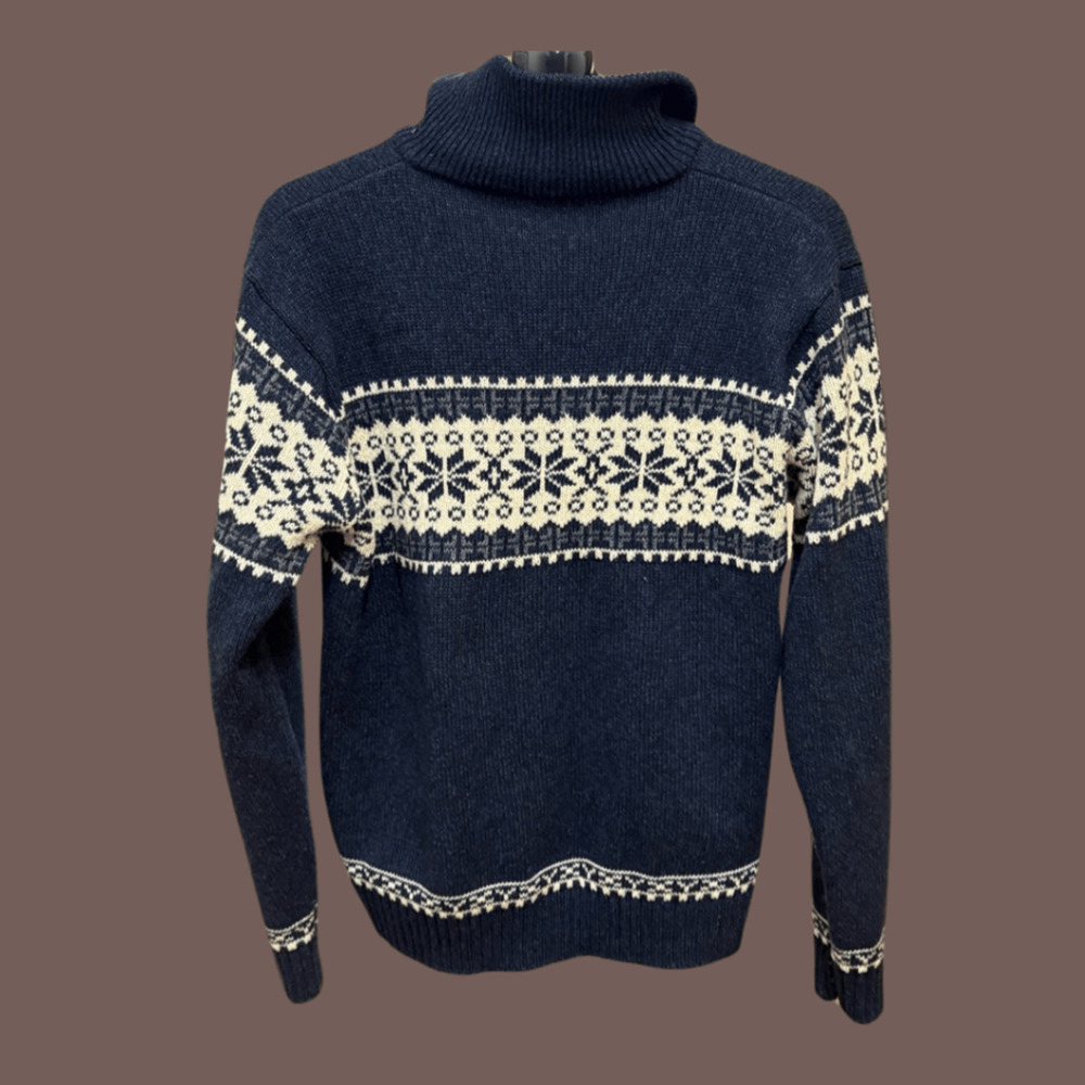 Nordic Fair Isle Sweater | Navy Zip-Up | Size M | Vintage - Picture 4 of 4